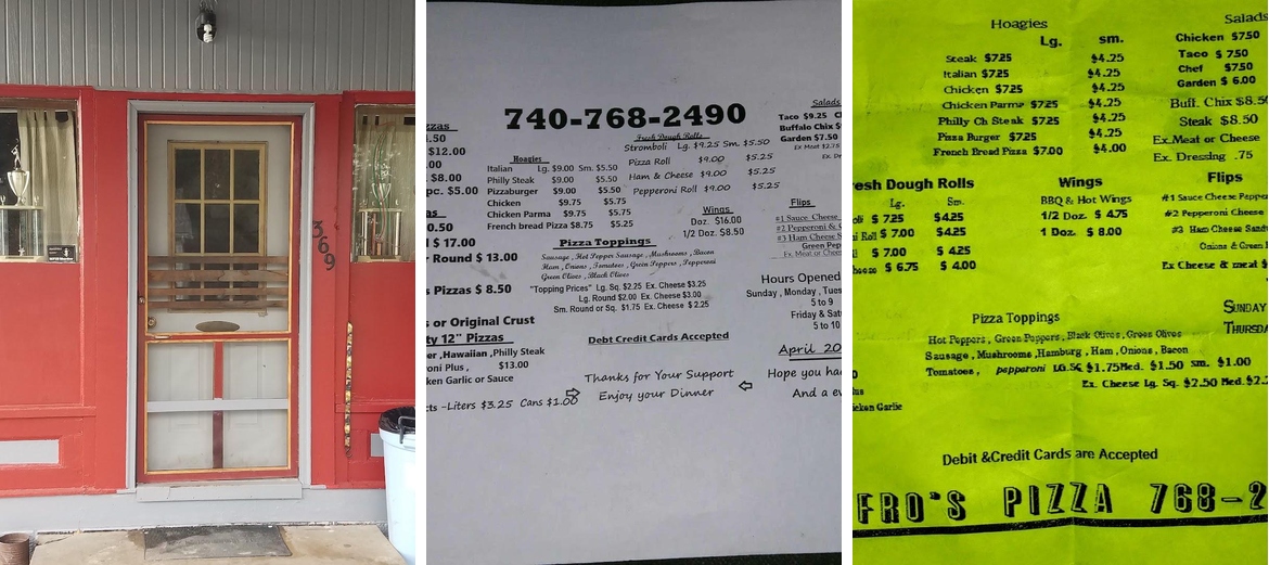 Jeffro's Pizza Menu