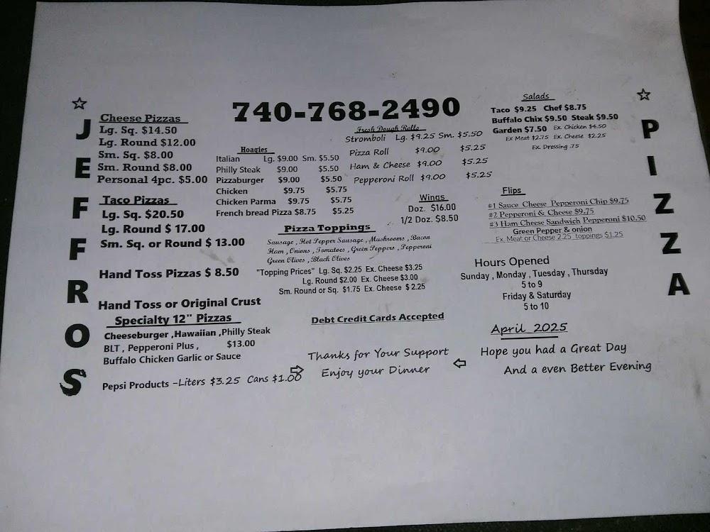 Jeffro's Pizza Menu image 1