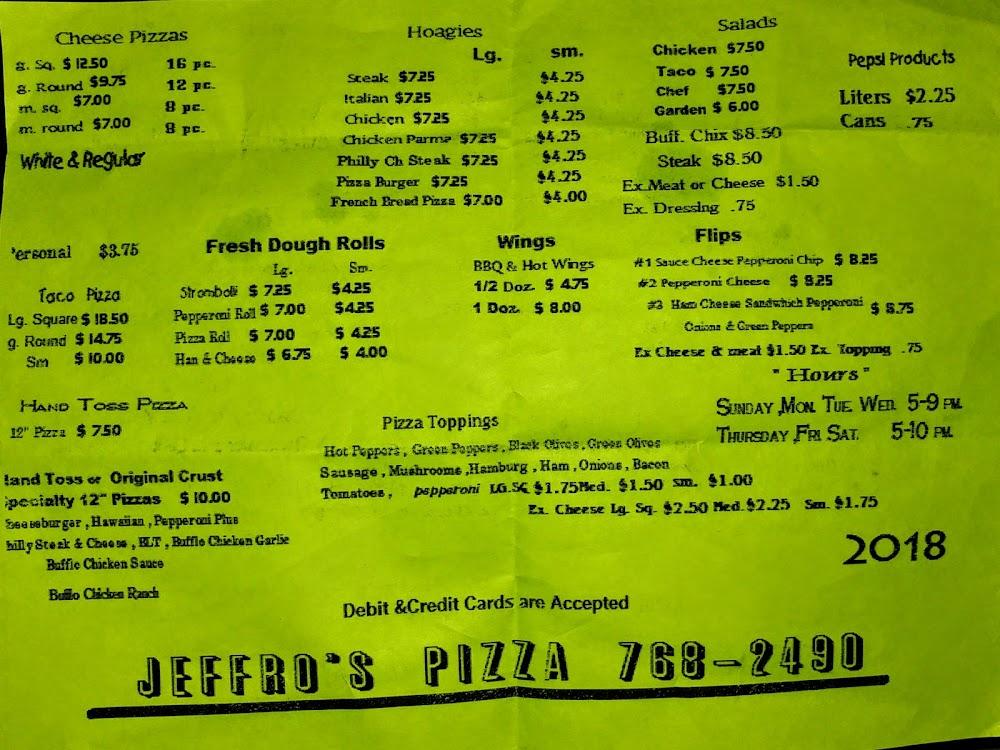 Jeffro's Pizza Menu image 2